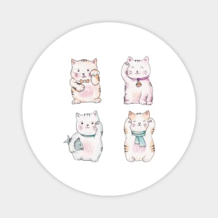 Maneki Neko - Watercolor Kawaii Japanese Lucky Cats Magnet